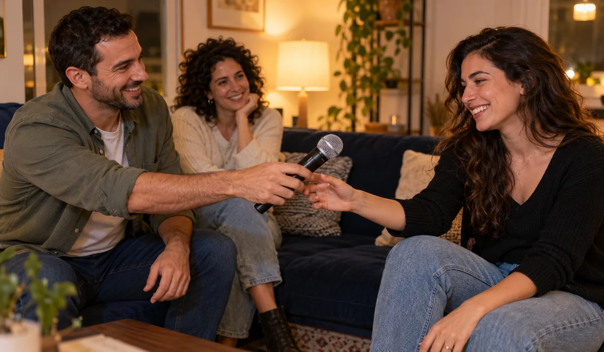 מעבירים את המיקרופון בין המשתתפים – המחשה