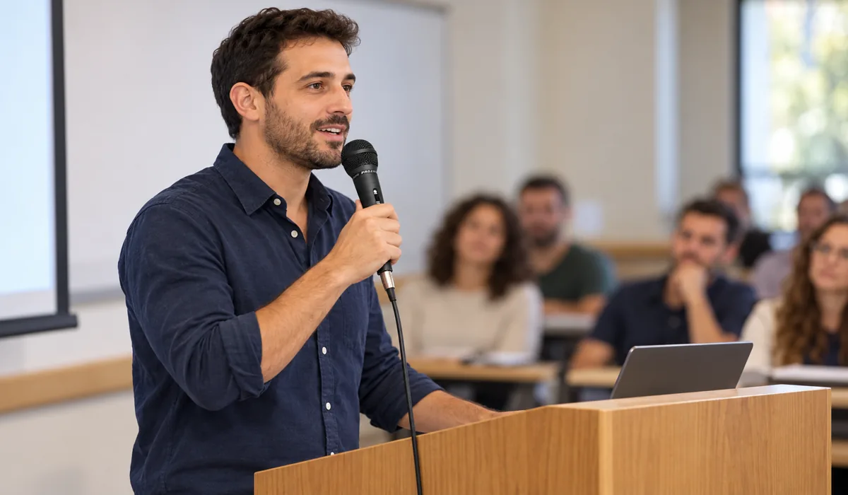 המחשה: מיקרופון חוטי לדובר בעמדה קבועה